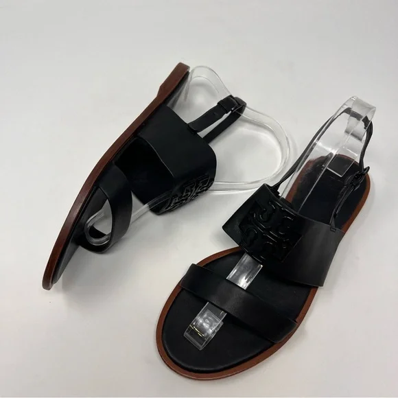 [Tory Burch] Classic Black Leather Logo Sandals
